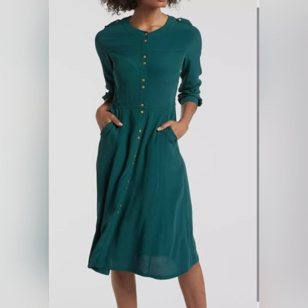 Boden Teal Button-Up Long Sleeve Dress Academia Preppy Twee Size 4